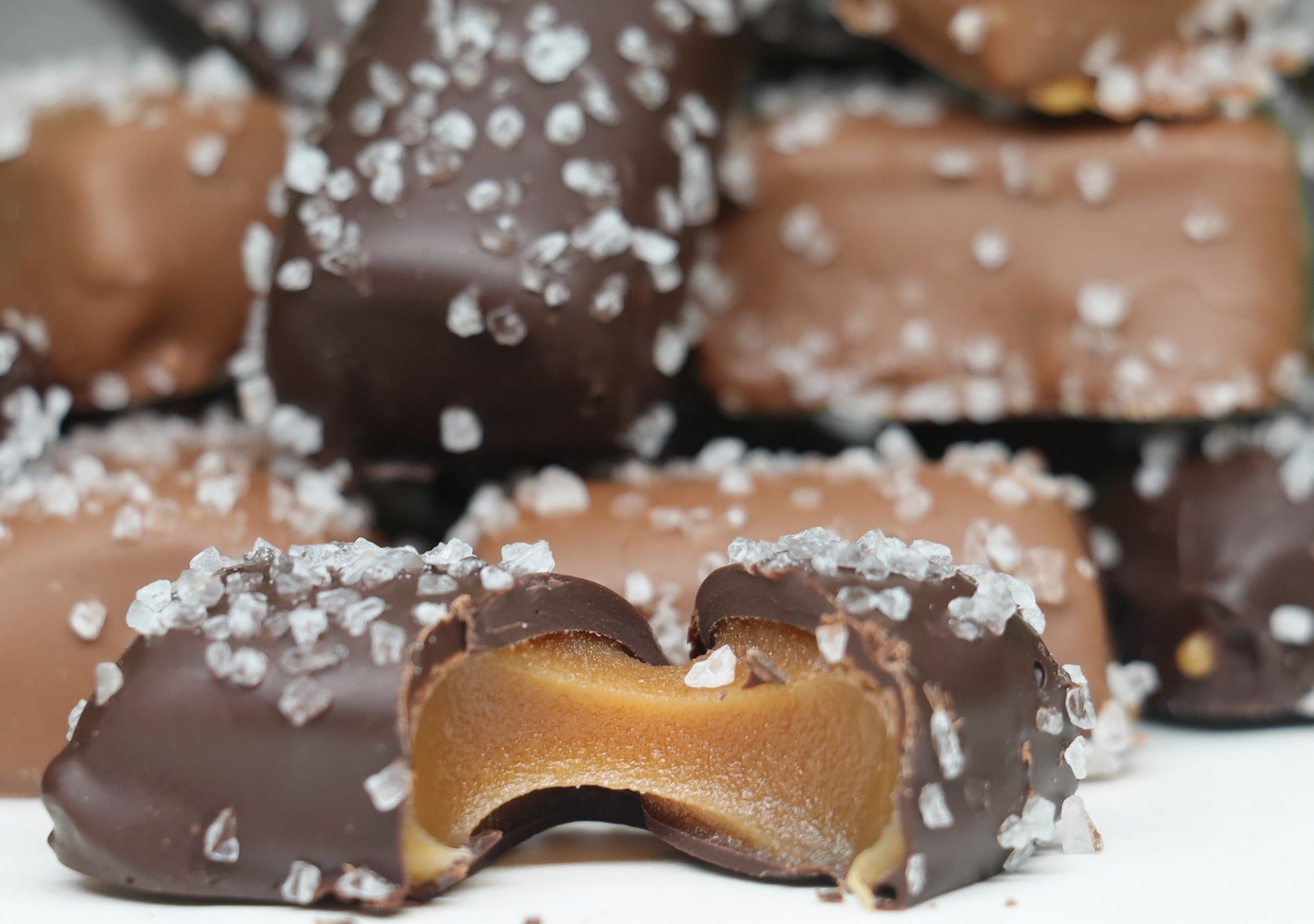 sea salt caramels - milk and dark chocolate